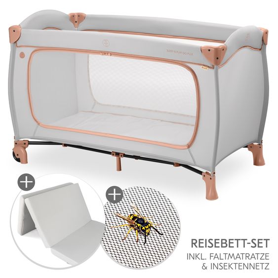 Hauck Reisebett Sleep N Play Go Plus inkl. Komfort Matratze & Insektenschutz - Dusty Cork