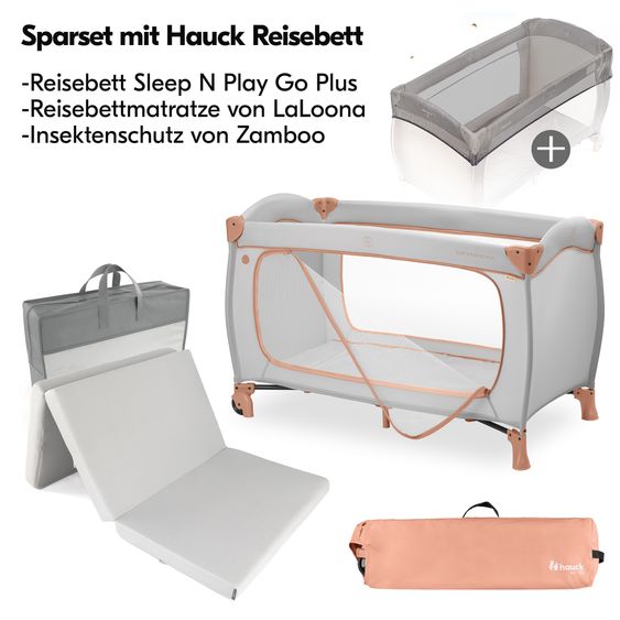 Hauck Reisebett Sleep N Play Go Plus inkl. Komfort Matratze & Insektenschutz - Dusty Cork