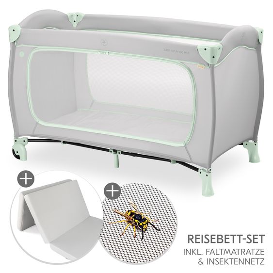 Hauck Travel Cot Sleep N Play Go Plus incl. Comfort Mattress & Insect Protection - Dusty Mint