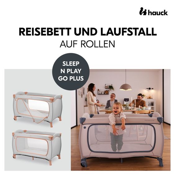 Hauck Reisebett Sleep N Play Go Plus (mit Rollen und seitlichem Einstieg) - Dusty Cork