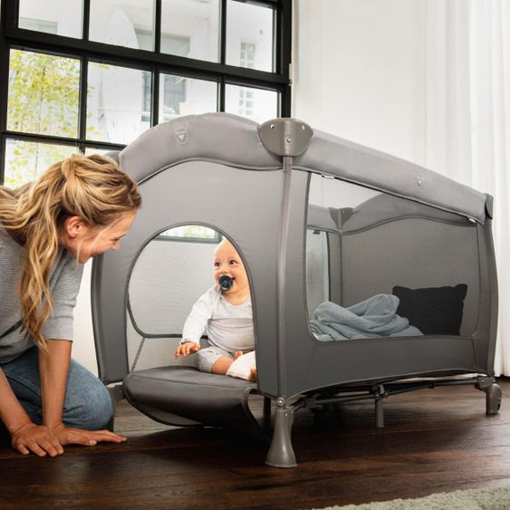 Hauck Reisebett Sleep'n Play Go Plus (mit Rollen und seitlichem Einstieg) - Grey