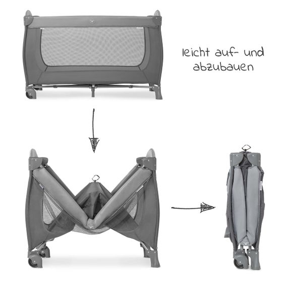 Hauck Reisebett Sleep'n Play Go Plus (mit Rollen und seitlichem Einstieg) - Grey