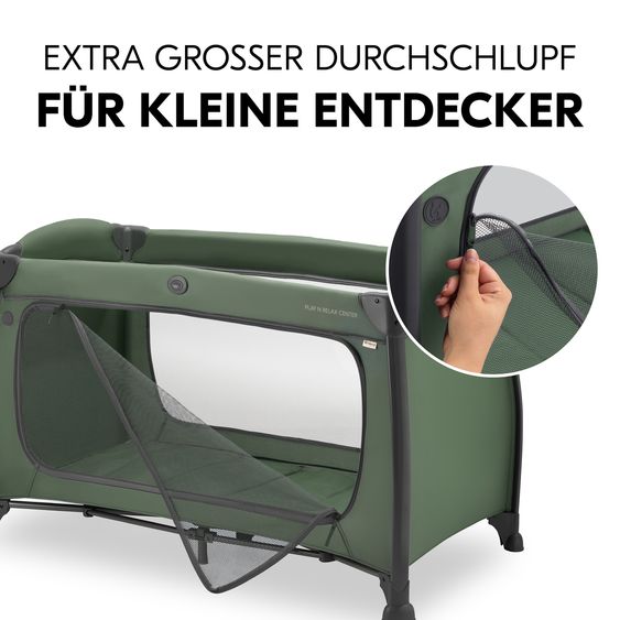 Hauck Reisebett Sparset Play N Relax Center inkl. Komfort Matratze, Einhang, Wickelauflage & Moskitonetz - Dark Green