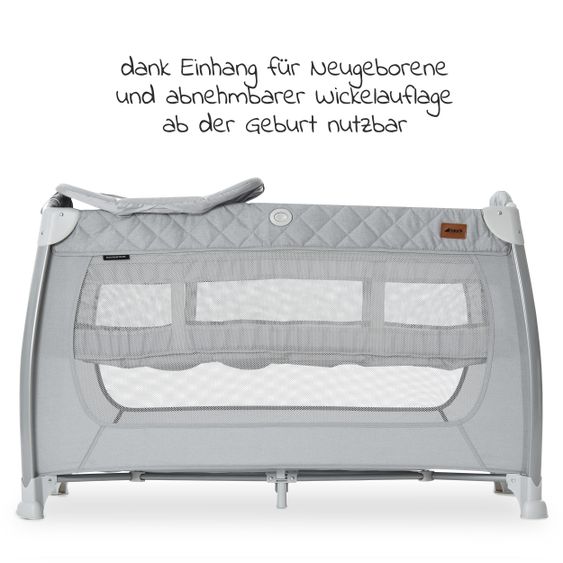 Hauck Reisebett Sparset Play N Relax Center inkl. Komfort Matratze, Einhang, Wickelauflage & Moskitonetz - Quilted Grey