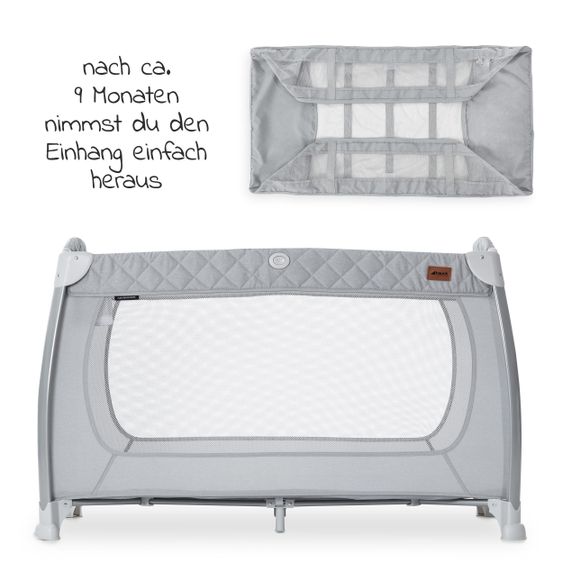 Hauck Reisebett Sparset Play N Relax Center inkl. Komfort Matratze, Einhang, Wickelauflage & Moskitonetz - Quilted Grey