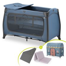 Travel Cot Set Play N Relax Center incl. Comfort Mattress, Insert, Changing Pad, Play Tent & Fitted Sheet - Dark Blue