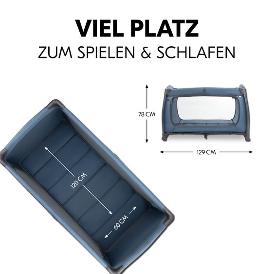 Hauck Travel Cot Set Play N Relax Center incl. Comfort Mattress, Insert, Changing Pad, Play Tent & Fitted Sheet - Dark Blue