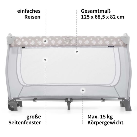 Hauck Reisebett Sparset Sleep 'n Play Center inkl. Komfort Matratze & Spannbettlaken - Teddy - Grey