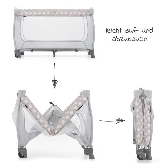 Hauck Reisebett Sparset Sleep 'n Play Center inkl. Komfort Matratze & Spannbettlaken - Teddy - Grey