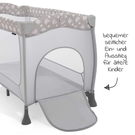 Hauck Reisebett Sparset Sleep 'n Play Center inkl. Komfort Matratze & Spannbettlaken - Teddy - Grey