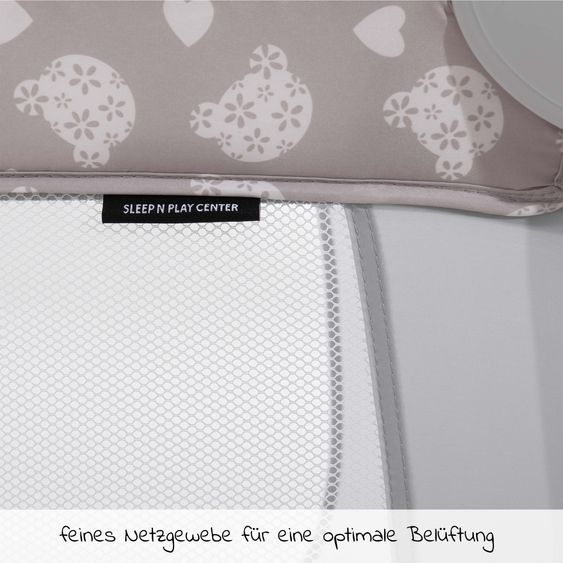 Hauck Reisebett Sparset Sleep 'n Play Center inkl. Komfort Matratze & Spannbettlaken - Teddy - Grey