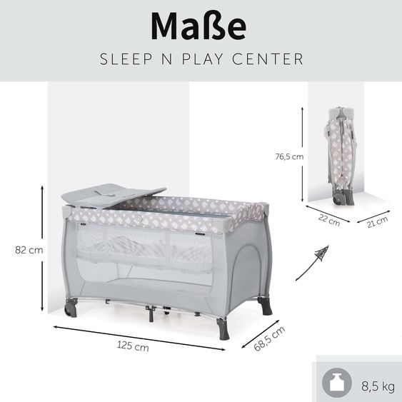 Hauck Reisebett Sparset Sleep 'n Play Center inkl. Komfort Matratze & Spannbettlaken - Teddy - Grey