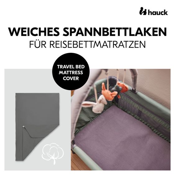 Hauck Reisebett Sparset Sleep 'n Play Center inkl. Komfort Matratze & Spannbettlaken - Teddy - Grey