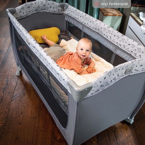 Hauck Reisebett Sparset Sleep 'n Play Center inkl. Komfort Matratze & Spannbettlaken - Teddy - Grey