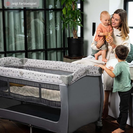 Hauck Reisebett Sparset Sleep 'n Play Center inkl. Komfort Matratze & Spannbettlaken - Teddy - Grey