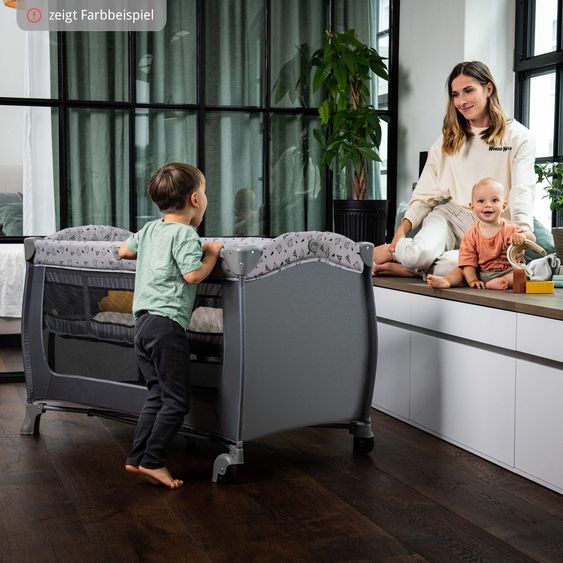 Hauck Reisebett Sparset Sleep 'n Play Center inkl. Komfort Matratze & Spannbettlaken - Teddy - Grey
