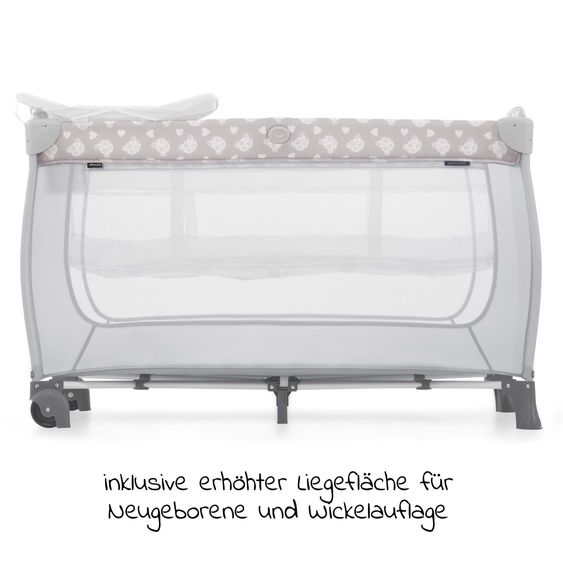 Hauck Reisebett Sparset Sleep 'n Play Center inkl. Komfort Matratze & Spannbettlaken - Teddy - Grey