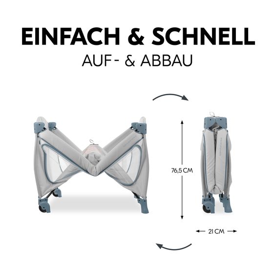 Hauck Reisebett XXL-Sparset - Sleep N Play Go Plus inkl. Alvi Reisebett-Matratze + Wasserdichte Betteinlage + 2 Spannbettlaken + Insektenschutz - Dusty Blue
