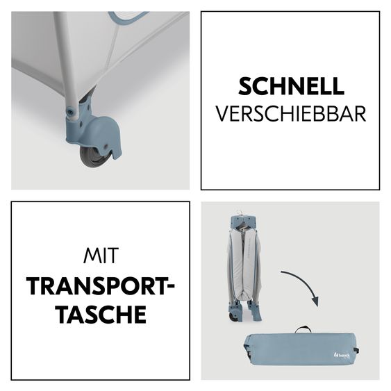 Hauck Reisebett XXL-Sparset - Sleep N Play Go Plus inkl. Alvi Reisebett-Matratze + Wasserdichte Betteinlage + 2 Spannbettlaken + Insektenschutz - Dusty Blue