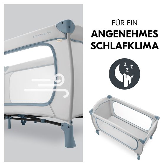 Hauck Reisebett XXL-Sparset - Sleep N Play Go Plus inkl. Alvi Reisebett-Matratze + Wasserdichte Betteinlage + 2 Spannbettlaken + Insektenschutz - Dusty Blue