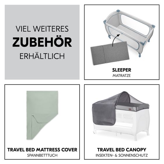 Hauck Reisebett XXL-Sparset - Sleep N Play Go Plus inkl. Alvi Reisebett-Matratze + Wasserdichte Betteinlage + 2 Spannbettlaken + Insektenschutz - Dusty Blue