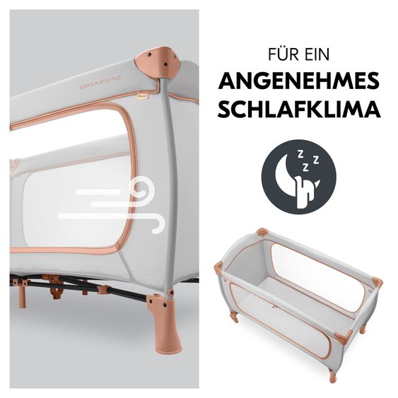 Hauck Reisebett XXL-Sparset - Sleep N Play Go Plus inkl. Alvi Reisebett-Matratze + Wasserdichte Betteinlage + 2 Spannbettlaken + Insektenschutz - Dusty Cork
