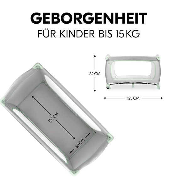 Hauck Reisebett XXL-Sparset - Sleep N Play Go Plus inkl. Alvi Reisebett-Matratze + Wasserdichte Betteinlage + 2 Spannbettlaken + Insektenschutz - Dusty Mint