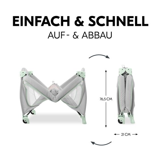 Hauck Reisebett XXL-Sparset - Sleep N Play Go Plus inkl. Alvi Reisebett-Matratze + Wasserdichte Betteinlage + 2 Spannbettlaken + Insektenschutz - Dusty Mint