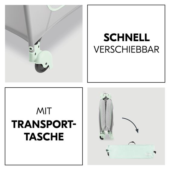 Hauck Reisebett XXL-Sparset - Sleep N Play Go Plus inkl. Alvi Reisebett-Matratze + Wasserdichte Betteinlage + 2 Spannbettlaken + Insektenschutz - Dusty Mint