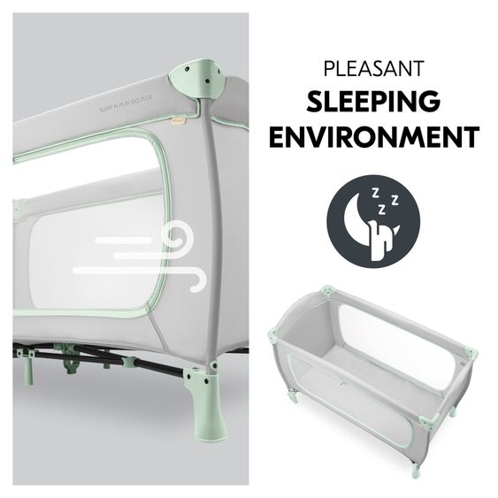 Hauck Reisebett XXL-Sparset - Sleep N Play Go Plus inkl. Alvi Reisebett-Matratze + Wasserdichte Betteinlage + 2 Spannbettlaken + Insektenschutz - Dusty Mint