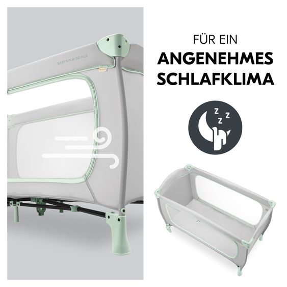 Hauck Reisebett XXL-Sparset - Sleep N Play Go Plus inkl. Alvi Reisebett-Matratze + Wasserdichte Betteinlage + 2 Spannbettlaken + Insektenschutz - Dusty Mint