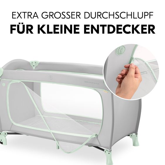 Hauck Reisebett XXL-Sparset - Sleep N Play Go Plus inkl. Alvi Reisebett-Matratze + Wasserdichte Betteinlage + 2 Spannbettlaken + Insektenschutz - Dusty Mint