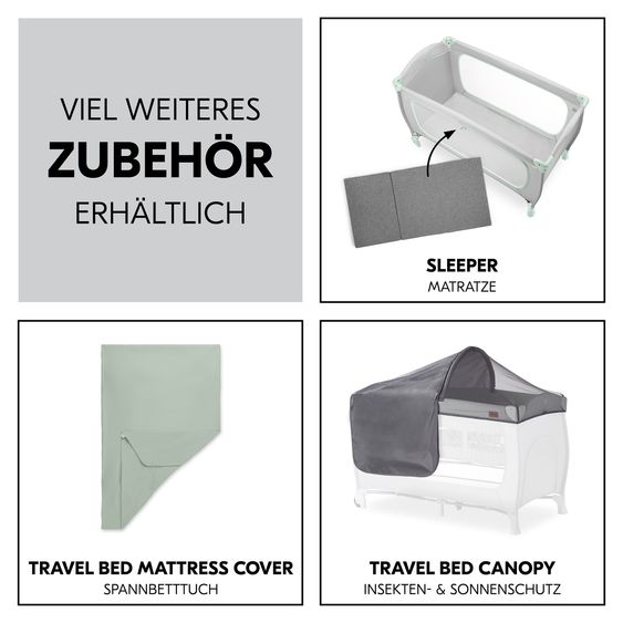 Hauck Reisebett XXL-Sparset - Sleep N Play Go Plus inkl. Alvi Reisebett-Matratze + Wasserdichte Betteinlage + 2 Spannbettlaken + Insektenschutz - Dusty Mint