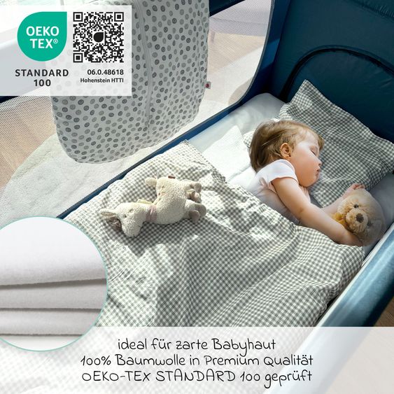 Hauck Reisebett XXL-Sparset - Sleep'n Play Go Plus inkl. Reisebettmatratze Mosaik rollbar + Wasserdichte Betteinlage + 2 Spannbettlaken + Insektenschutz - Beige