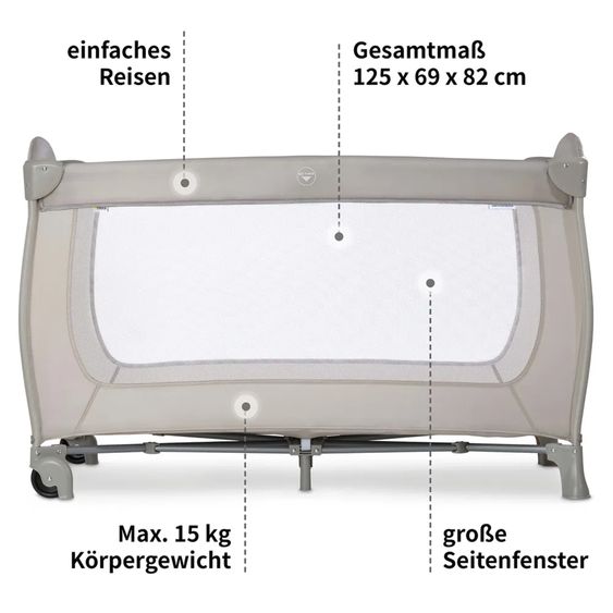 Hauck Reisebett XXL-Sparset - Sleep'n Play Go Plus inkl. Reisebettmatratze Mosaik rollbar + Wasserdichte Betteinlage + 2 Spannbettlaken + Insektenschutz - Beige