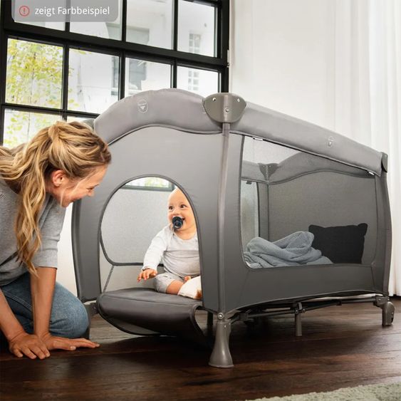 Hauck Reisebett XXL-Sparset - Sleep'n Play Go Plus inkl. Reisebettmatratze Mosaik rollbar + Wasserdichte Betteinlage + 2 Spannbettlaken + Insektenschutz - Beige