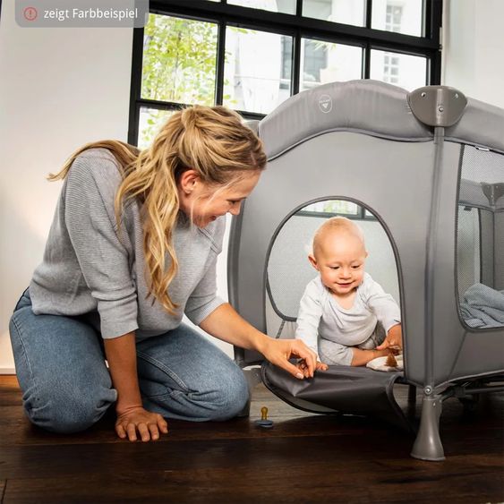Hauck Reisebett XXL-Sparset - Sleep'n Play Go Plus inkl. Reisebettmatratze Mosaik rollbar + Wasserdichte Betteinlage + 2 Spannbettlaken + Insektenschutz - Beige