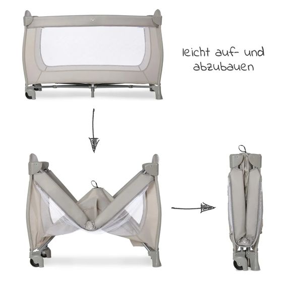 Hauck Reisebett XXL-Sparset - Sleep'n Play Go Plus inkl. Reisebettmatratze Mosaik rollbar + Wasserdichte Betteinlage + 2 Spannbettlaken + Insektenschutz - Beige