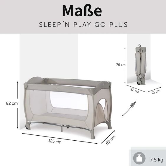 Hauck Reisebett XXL-Sparset - Sleep'n Play Go Plus inkl. Reisebettmatratze Mosaik rollbar + Wasserdichte Betteinlage + 2 Spannbettlaken + Insektenschutz - Beige