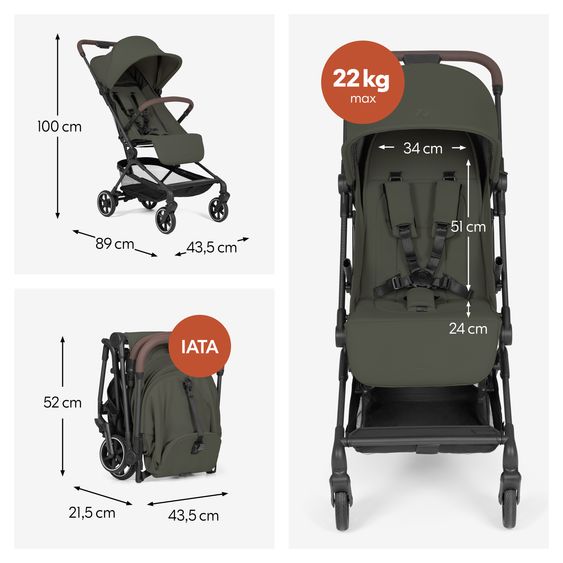 Hauck Reisebuggy & Sportwagen Lite N Care - inkl. GRATIS Schutzpaket - Olive
