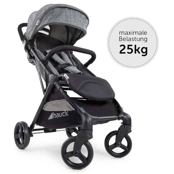 Hauck Passeggino da viaggio Sunny (si piega con una sola mano, può trasportare fino a 25 kg) - Grigio Melange-Nero