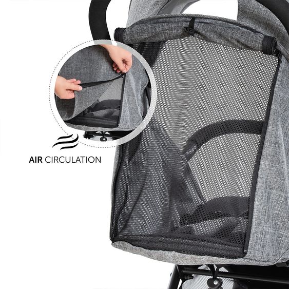 Hauck Passeggino da viaggio Sunny (si piega con una sola mano, può trasportare fino a 25 kg) - Grigio Melange-Nero