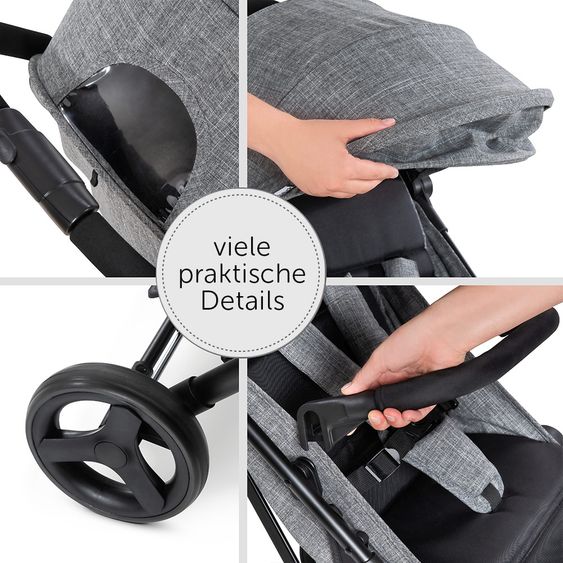 Hauck Passeggino da viaggio Sunny (si piega con una sola mano, può trasportare fino a 25 kg) - Grigio Melange-Nero
