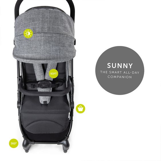 Hauck Passeggino da viaggio Sunny (si piega con una sola mano, può trasportare fino a 25 kg) - Grigio Melange-Nero