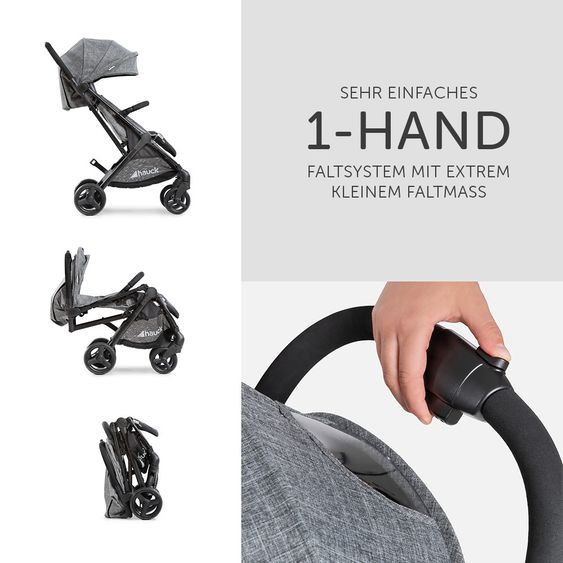 Hauck Passeggino da viaggio Sunny (si piega con una sola mano, può trasportare fino a 25 kg) - Grigio Melange-Nero