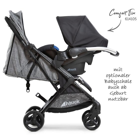 Hauck Passeggino da viaggio Sunny (si piega con una sola mano, può trasportare fino a 25 kg) - Grigio Melange-Nero