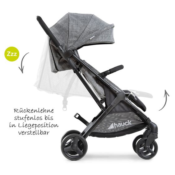 Hauck Passeggino da viaggio Sunny (si piega con una sola mano, può trasportare fino a 25 kg) - Grigio Melange-Nero