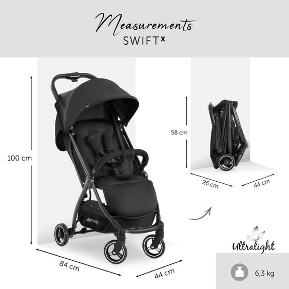 Hauck Reisebuggy Swift X mit Einhand-Autofold und Tragegurt (nur 6,3 kg) - inkl. Komfort-Verdeck - Neon Yellow