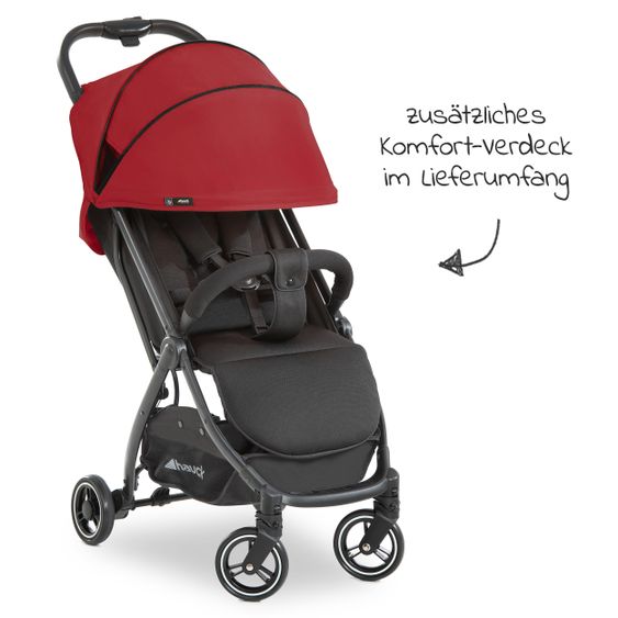 Hauck Passeggino da viaggio Swift X con ripiegamento automatico a una mano e cinghia di trasporto (solo 6,3 kg) - inclusa capottina comfort - Rosso