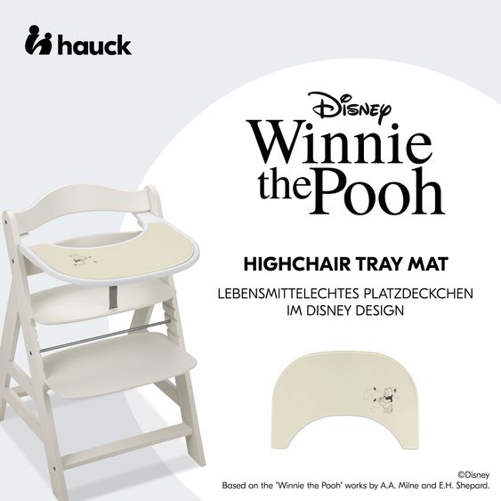 Hauck Silicone overlay for Alpha dining board (non-slip and wipeable) - Highchair Tray Mat - Pooh - Dusty Beige